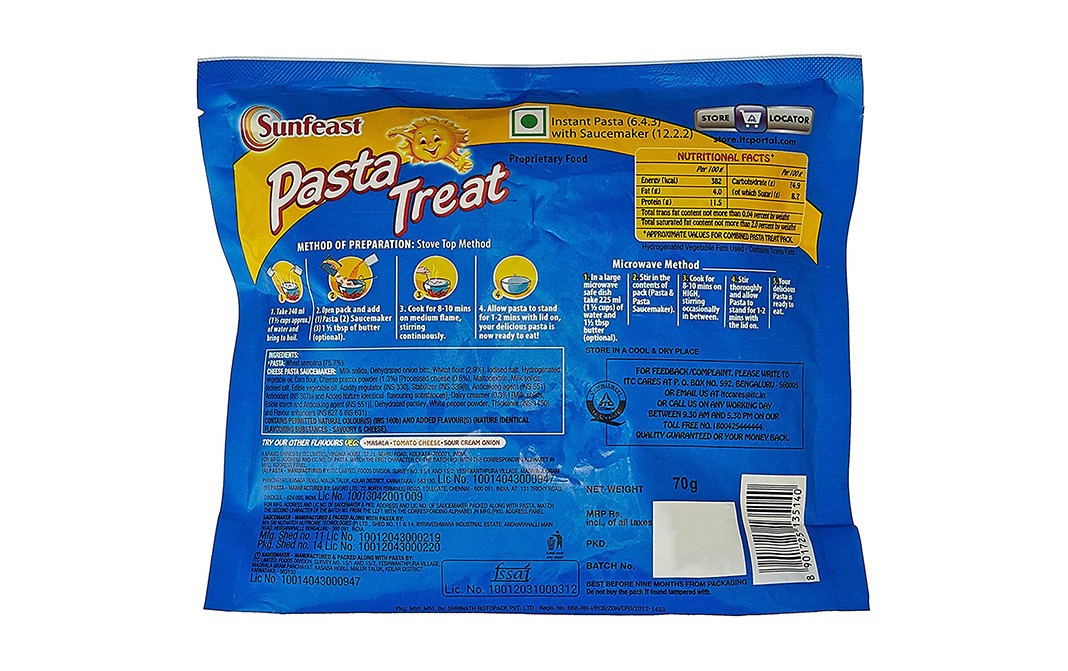 Sunfeast Pasta Treat, Cheese   Pack  70 grams